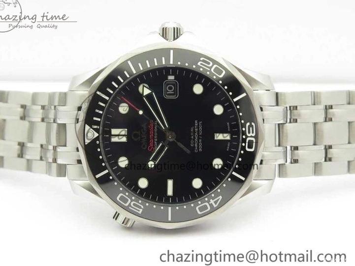 0227 HighQuality Seamaster 300M Chronometer SS Black OMF 1:1 Best Edition on SS Bracelet A2824 (Black Balance Wheel) V 7954